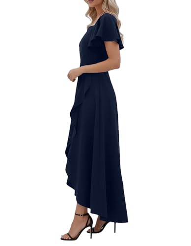 Image of LightlyKiss Women's Square Neck Backless Dress High Slit Wedding Guest Dress Formal Cocktail Party Dress