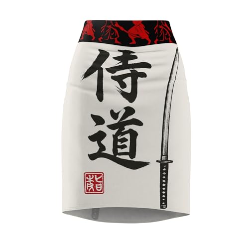 Samurai Black on White Bushido Code-Katana Pencil Skirt