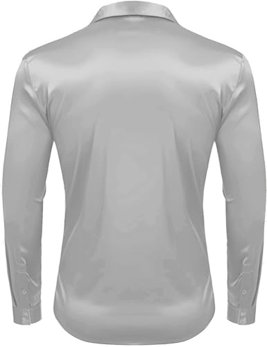 Image of IndoPrimo Men's Satin Shirt with Spread Collar Neck Line Solid Pattern Full Sleeves Regular Fit Western Style and Standard Length