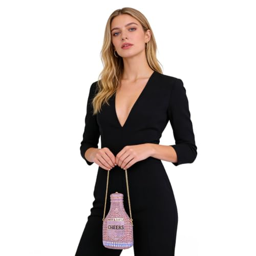 Image of Rhinestone Champagne Bottle Clutch, Luxury Evening Bag for Women