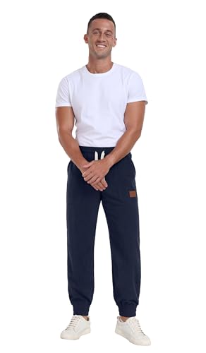Askdeer Mens Corduroy Joggers Pants Casual Cargo Pants Drawstring Elastic Waist Baggy Tapered Sweatpants with 3 Pockets Navy Blue4