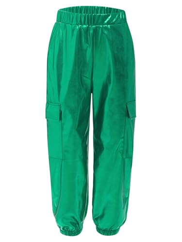 JEATHA Kids Jazz Hip Hop Dance Pants Shiny Metallic Joggers Trousers Sparkly Cargo Sweatpants Holographic Bottoms3