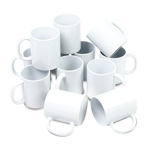 Home VSS Lot de 12 tasses à café en céramique blanche de 325 ml dans une boîte cadeau blanche