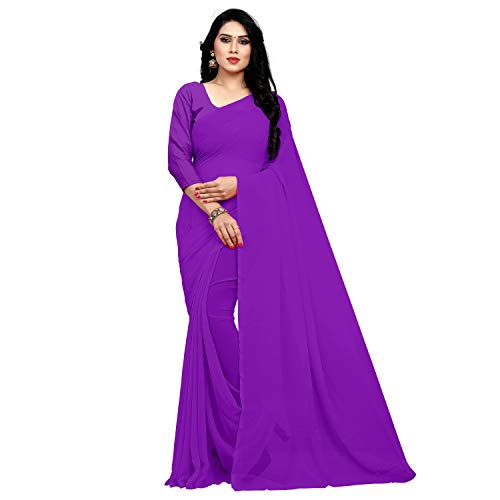 Image of StyleScope Women's Plain Georgette Saree With Georgette Plain Matching Unstitched Blouse Piece (Plainn)