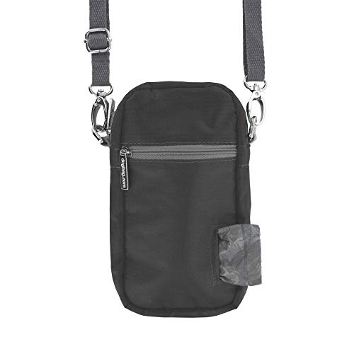 Doggie Walk Bags Dog Treat Pouch for Training, Cross Body Bag Poop Bag Holder for Dog Walking, Adjustable Strap with Clips, Large Pockets for Phone, Treats, Waste Bags, Black
