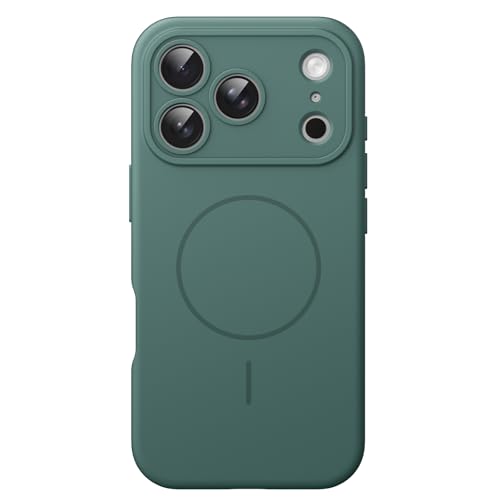 Image of JETech Magnetic Silicone Case for iPhone 17 Pro Max, Midnight Green | Compatible with MagSafe, Silky Soft Touch, Full Camera Lens Protection, Shock Absorbing Phone Cover