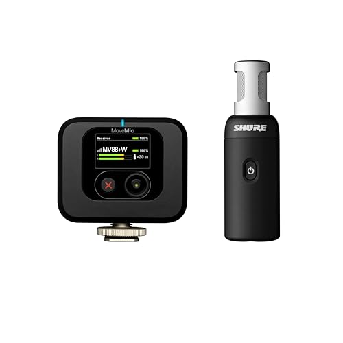 Shure MoveMic 88+ Kit Micro Stereo sans Fil - Enregistreur Audio Professionnel pour Film/Enregistrement sur Le Terrain, interviews, 4 directivités |...