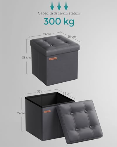 SONGMICS Puof Contenitore da 38 cm, Cassapanca Pieghevole, Poggiapiedi, PU, Portante di 300 kg, per Ingresso, Soggiorno, Camera da Letto, Grigio Ardesia LSF030G11 - Immagine 2