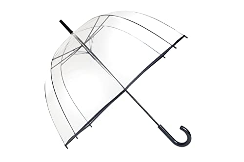 SMATI Parapluie Long Transparent – forme Cloche ; Classique et basic ; Ouverture automatique ; Diamètre=85cm ; Parapluie Femme ; Couleur liseré NOIR