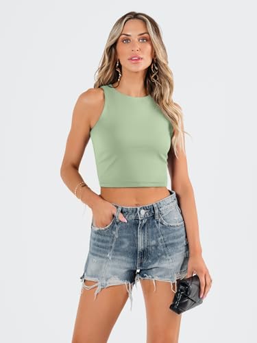 Image of EFAN Women's Double Lined Racerback Crop Tank Top | High Neck Slim Fit Sleeveless Workout Top, No-Bra Essential for Gym, Yoga & Going Out
