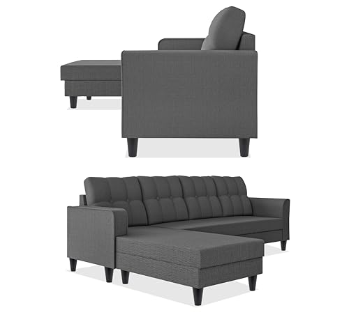 Image of Adorn India Maddox Tufted L Shape 5 Seater Sofa Set LHS (Grey) (3 Year Warranty)