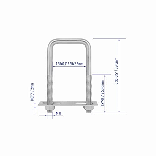 Image of 4 Sets 304 Stainless Steel Square U-Bolts 1-3 /8 inch(35mm) Inner Width, 3.35 inch(85mm) Length Stainless M8 with Nuts, Frame Plate, Accessories for Automobiles Trailer, Boat Trailer Industrial Parts