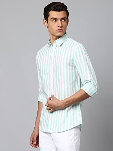 Image of Dennis Lingo Men's Striped Slim Fit Casual Shirt for Men with Spread Collar