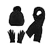 Rehomy 3pcs Cold Weather Set Women Winter Warm Soft Scarf Knitted Full Finger Gloves Beanies Hat Set Black