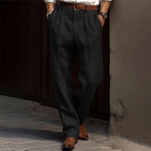 Men's Linen Pants Lightweight Straight Leg Pleated Leisure Trouser Relaxed Fit Casual Yoga Beach Work Dress Pant2
