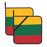 BROLEO Quadratischer isolierter Topflappen mit Litauen-Flagge, bedruckt, 20,3 x 20,3 cm, dick und langlebig, verbrühungssicher und wärmeisolierend