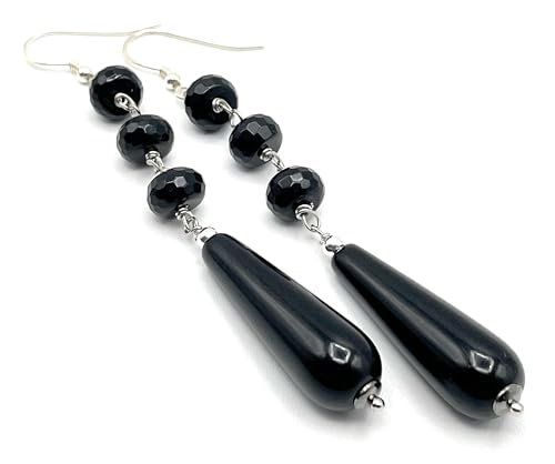 Boucles d'oreilles longues argent 925 et onyx noir fait main en Italie