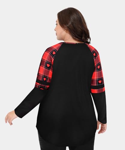 Image of CARCOS Plus Size Tops for Women Long Sleeve Fall Tunic Color Block Camo /Plaid /Leopard /Fall Blouse Crewneck Tshirt XL-5XL