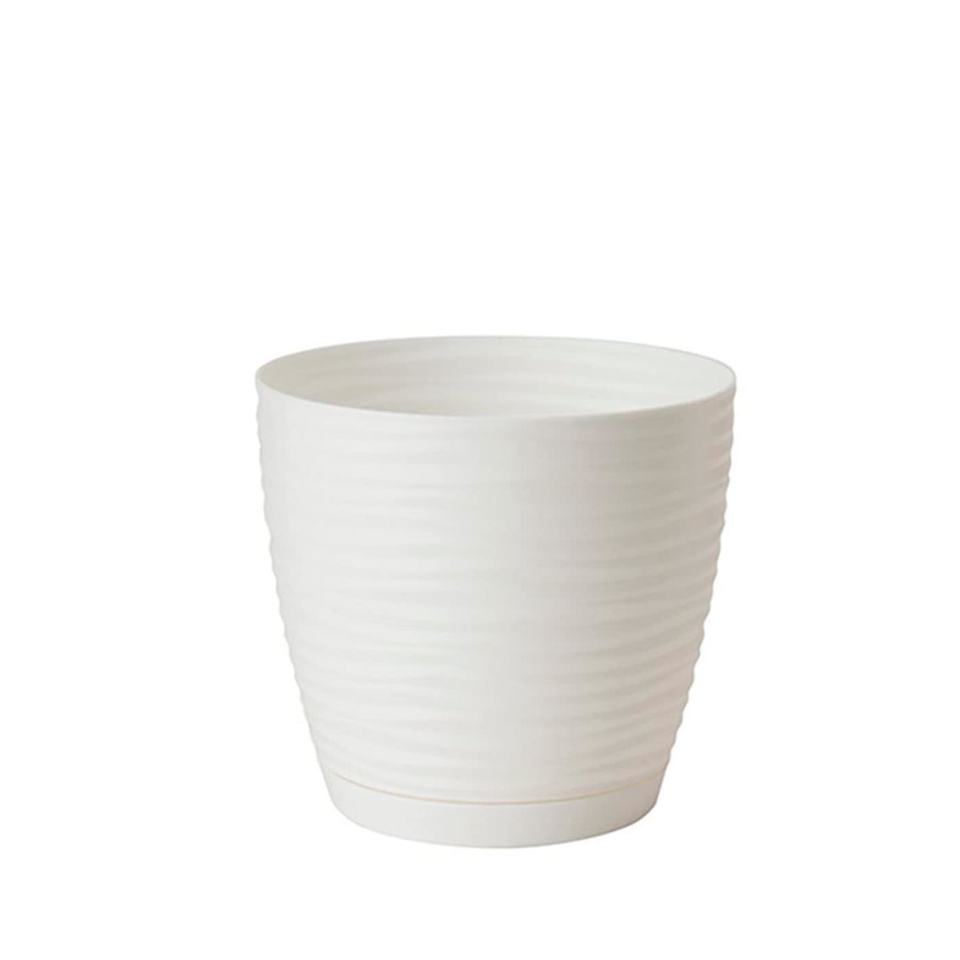 Acan Tradineur - Maceta Redonda con Plato - Diseño Sahara (Ø 19 cm) - Fabricado en plástico - Ideal para jardín Exterior, terraza o balcón - Color Blanco