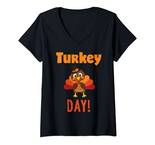 Mujer Camiseta de Día de Turquía Happy Turquy, para regalo de día de Acción Camiseta Cuello V