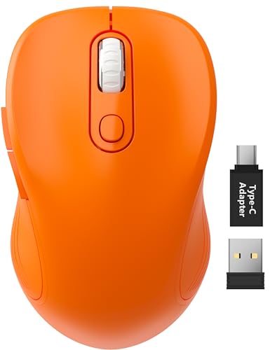 Image of Trueque Wireless Mouse for Laptop, Ergonomic 6-Button Mouse, Orange | 2.4GHz USB receiver, back /forward buttons, 3 adjustable DPI levels, silent clicks, USB-C adapter, Windows /Mac /Chrome OS /Linux