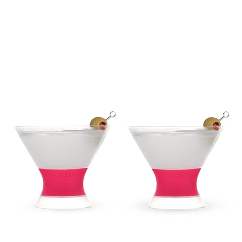 Image of HOST Freeze Insulated Martini Cooling Cups, Plastic Freezer Gel Chiller Double Wall Stemless Cocktail Glass Bright Pink 9oz Set of 2