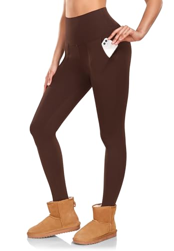 Image of DHSO Fleece Lined Leggings Women with Pockets - Thermal High Waisted Winter Warm Leggings Snow Weather Pants