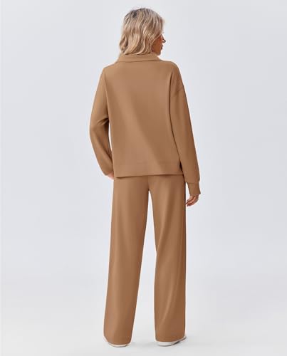 Image of PINSPARK 2 Piece Sets for Women 1 /2 Zip Sweatsuit Loose Fit Sweatshirt Straight Leg Pants 2026 Matching Outfit Fall Tracksuit