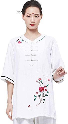 Vêtements De Tai Chi pour Femmes Coton Et Lin D'été Broderie À Manches Courtes Vêtements De Pratique De Tai Chi Vêtements De Performance De Style Chinois,G-XL Cover