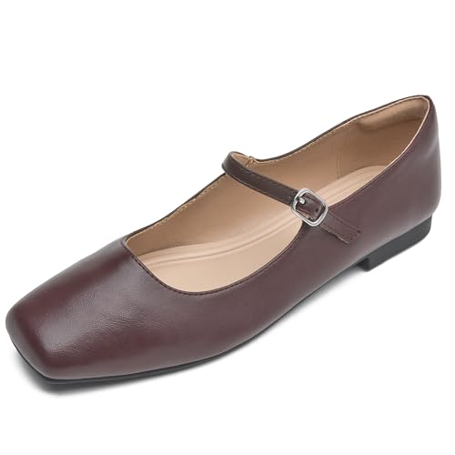 WONDERWAY Women Mary Jane Shoes,Slip On Ankle Strap Dress Flat Shoes
