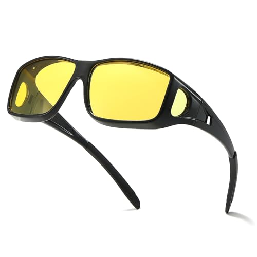 Myiaur Fit Over Night Vision Glasses for Women Men, Polarized Night Driving Glasses with Anti Glare Yellow Lens UV Protection