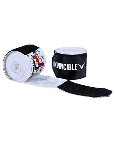 Image of INVINCIBLE Nylon Mexican Style Semi-Stretch Boom Boom Printed Hand Wraps (White, 3.5 Meter)