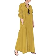 Women's Loose Fit Long Sleeve Button Up Maxi Shirt Dress with Pockets Abaya Dresses