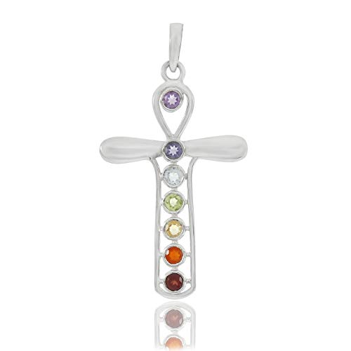 Pendentif 7 chakra argent plaqué le cadeau spirituel idéal avec pierres précieuses