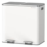 SONGMICS ゴミ箱 2分別*40L ふた付きダストボックス キッチン用 ペダル式 80L大容量 目隠しゴミ袋ホルダー ゴミ袋付き インナーバケット二つ ステンレス製 音無し おしゃれ ホワイト LTB730W80