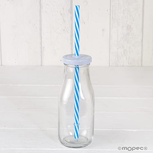Mopec Flaschen mit Deckel, Glas, Blau, 6 x 6 x 15 cm, 8 Stück