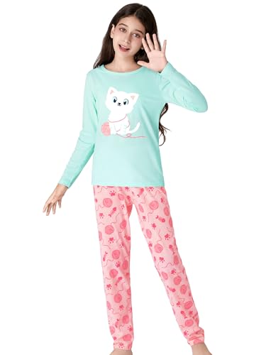 Tebbis Pajamas for Big/Teen Girls – Pink Checker PJS Soft Long Sleeves & Pants Set Jammies Set Size 6-184