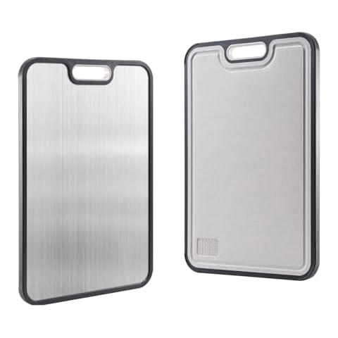 Cutting Board Stainless Steel Cutting Board 15×10 Inch Double Sided Cutting Board Food-Grade Cutting Boards for Kitchen Stainless Steel & Wheat Straw PP Countertop Cutting Boards for Vegetables, Meat Cover