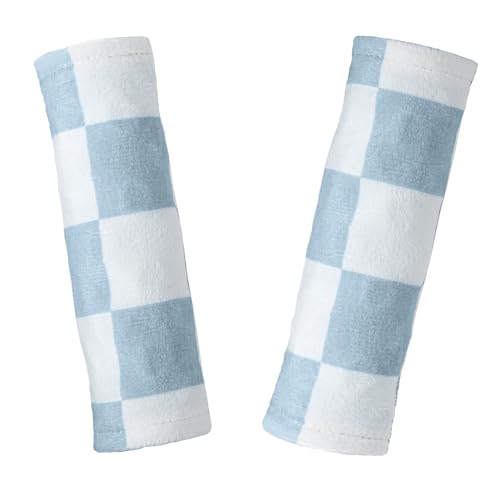Image of Carseat Strap Covers for Babies, Ultra Soft Double-Sided Use Shoulder Covers, 2 Pack Infant Seat Belt Covers for Car Seats /Strollers /High Chairs, for Baby Toddler Infant Boy Girl, Blue Checkered