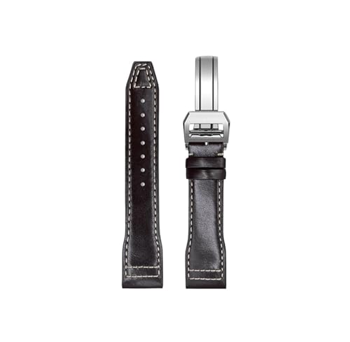 Image of Srndsydak Fit for IWC Pilot Mark 18 IW388103 378005/003/001 Leather Watch band 20mm 21mm(Black-Silver B,20mm)