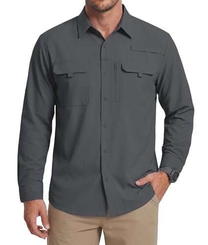 WULFUL Men's Sun Protection Fishing Shirts UPF 50+ Lightweight Quick Dry Cooling Long Sleeve Shirts for Work H