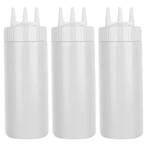 Ngbbby Bottiglie da spremere per salse 3 pezzi 650 ml Bottiglie da spremere per condimenti trasparenti con tappo a spirale 3 fori a tenuta stagna Lavabili Accessori da cucina ricaricabili, Condimento