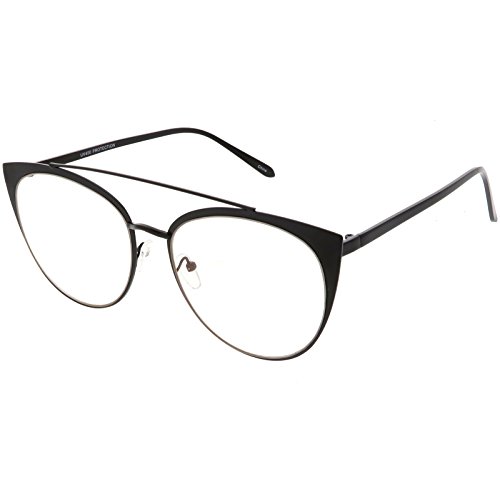 zeroUV - Women's Oversize Metal Crossbar Round Clear Flat Lens Cat Eye Glasses 61mm2