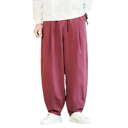 Men's Spring Autumn Chinese Style Tai Chi Practice Wide Leg Loose Lantern Cotton Linen Long Pants