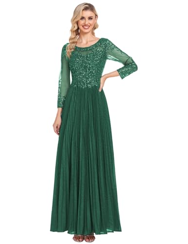 ForElise Mother of The Bride Dresses for Wedding 3/4 Sleeve Lace Appliques Long Formal Evening Dress4