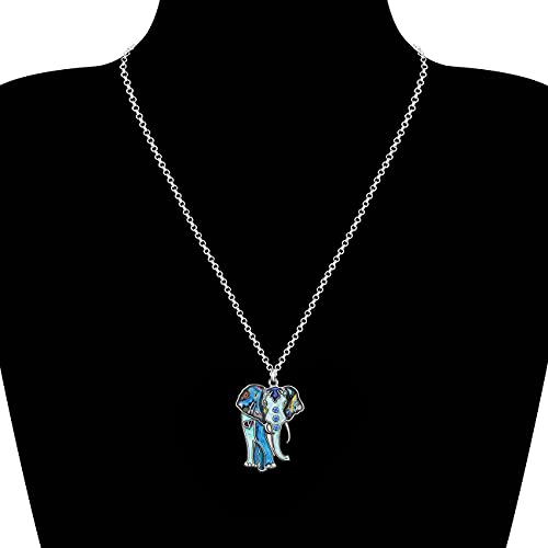 Enamel Alloy Rhinestone Cute Jungle Elephant Necklace Pendant Fashion Jewelry For Women Girls Animals Charm Gift (Blue) #TOP1