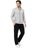 Morgenstern Hausanzug Herren Set Trainingsanzug Freizeitanzug Baumwolle 2-teilig langarm Jacke lange Hose Grau Schwarz XL
