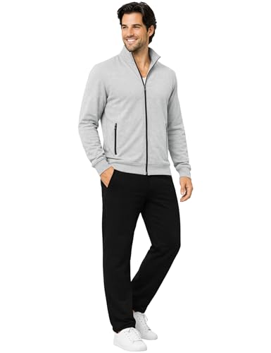 Morgenstern Hausanzug Herren Set Trainingsanzug Freizeitanzug Baumwolle 2-teilig langarm Jacke lange Hose Grau Schwarz XL
