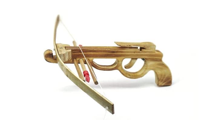 Kids Wooden Crossbow Toy Set with 3 Rubber Arrows, Bamboo Construction, Small Size