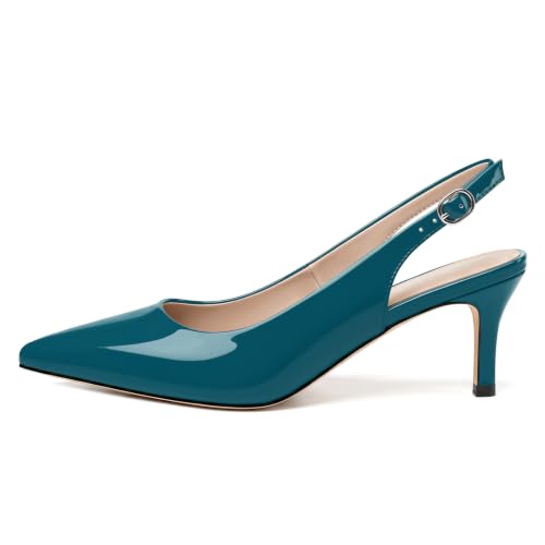 Image of NUMALEO Slingback Heels for Women Pointed Close Toe Kitten Heels Patent Pumps Dress Party Comfy Heeled Sandals Stiletto 2.5 Inch Dress Shoes